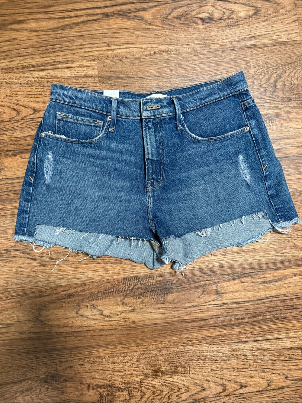 NWT Good American Classic Frayed Hem Denim Shorts - Blue